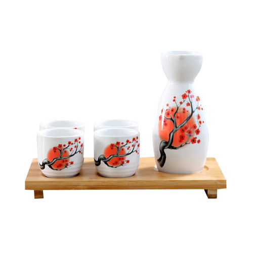 Japanese Sake Set Orange Plum Tree