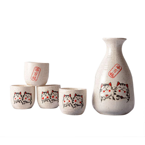 Japanese Sake Set Fortune Cat Maneki Neko  Gift Asian Living Tableware