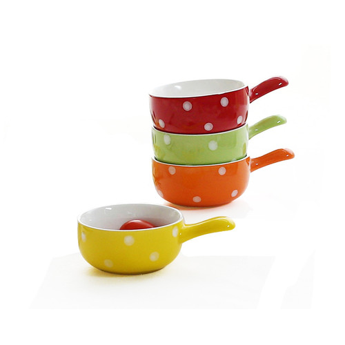 Polka spot dot ceramic seasoning dish with handle