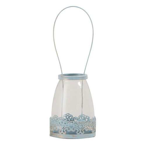 Hurricane Candle Lantern Blue Metal