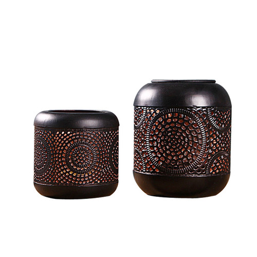 Hollow Out Vintage Black Metal Tea Light Holder