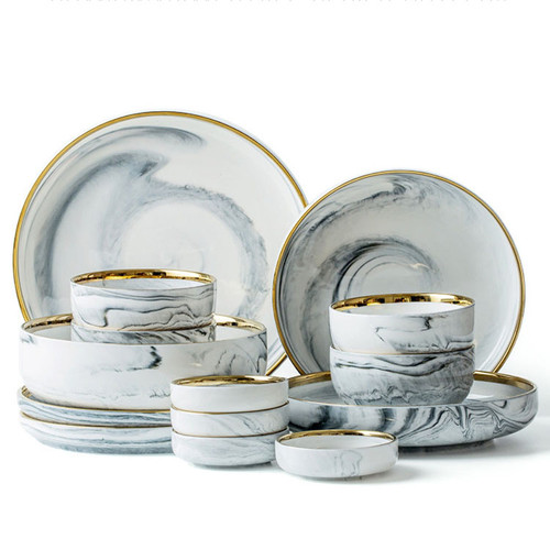 Gold Rim Marble Texture Dinnerware