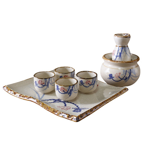 Antique Ceramic Sake Set with Warmer and Tray