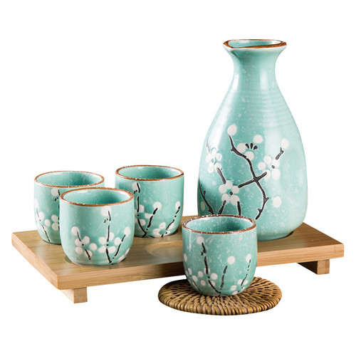 Cherry Blossom Japanese Sake Set Blue