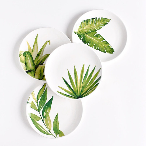 Green Tropical Leaves Party Plate