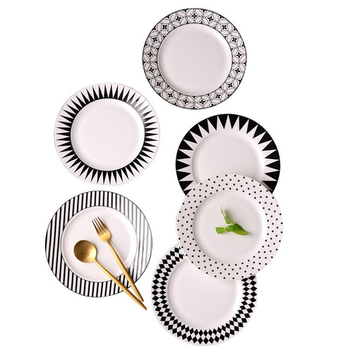  Black and White Geometric Plate