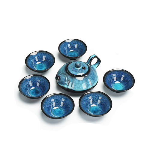 7 Pieces Blue Temmoku Tea Set