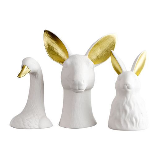 White & Gold Hare Figures Deer 