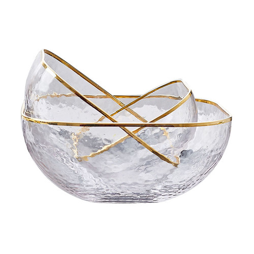 Gold Trim Hammered Square Bowl