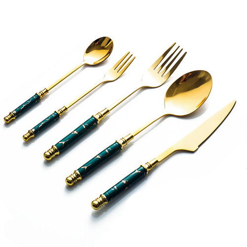 Gold Marble Spoon Knife Fork Cutlery Set