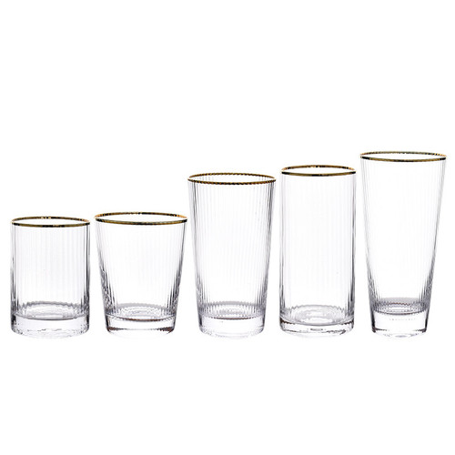 Gold Rim Ribbed Drinking Glasses