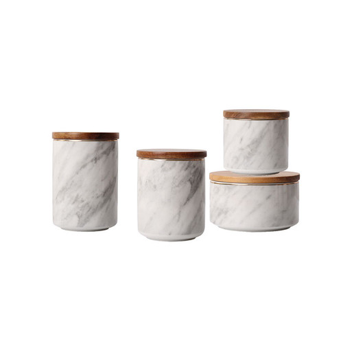 White Marble Canister with Acacia Lid