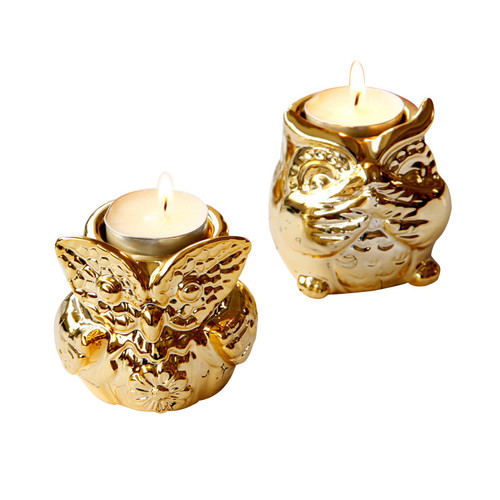 Gold Owl Candle Holder