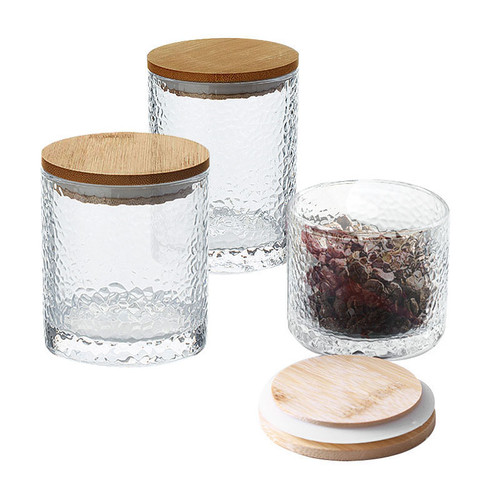 Hammered Glass Jar With Bamboo Lid