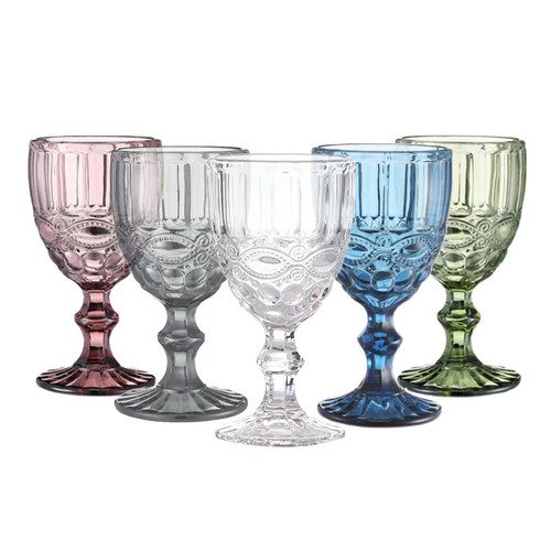 Vintage Embossed Coloured Wine Glasses