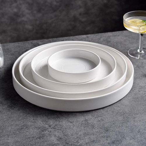 Straight Edge Embossed Lines Plates Ceramic Dinner Plates Scratch Resistant