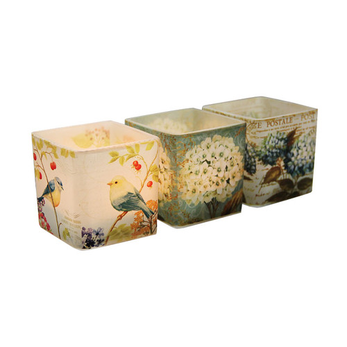 Floral Square Candle Holder French Romantic Colourful Tealight Cup