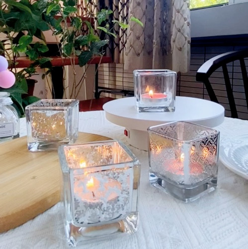 Etched Cube Votive Holder for Home Wedding Bar Restaurant Decor