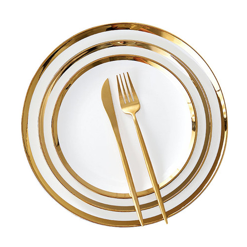 White Gold Rim Coupe Plate for Wedding Catering Party Rental Event Supply