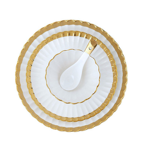Gold Trim Scalloped Dinnerware for Wedding Events Party