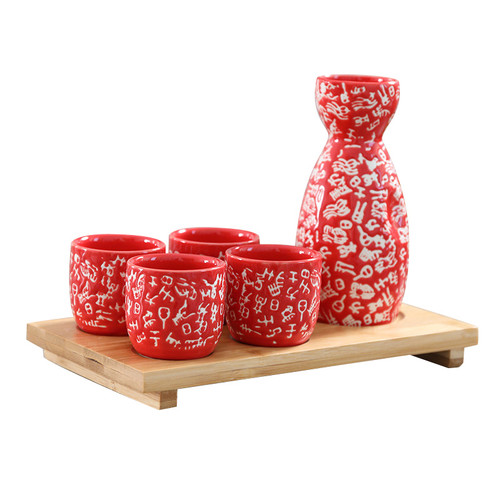 Japanese Sake Set Family Names Red