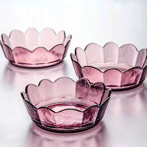Gold Rim Glass Petal Bowl