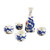 Vintage 5 pieces Japanese sake wine gift set, blue and white porcelain sake bottle and cups, Chinese colbalt blue dragon.