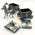  Antique silver pewter tooth and curl set includes two carriage boxes and a lead horse.