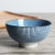 Antique Japanese blue porcelain bowls, vertical blue lines pattern.