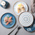 Charming blue porcelain round plates for dessert cake sandwich