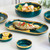 Gold Rim Dinnerware Green Ceramic Steak Plate Dinner Plates Dishes Salad Bowls