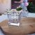 Sliver Glass Cube Candle Holder with Etched Flower Design
