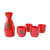 Ceramic Japanese Sake Set Bottle & Cups Red Double Happiness Design