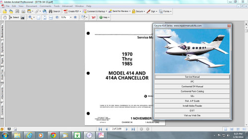 Cessna 414 service maintenance manual set n engine 414A D778-34-13 manuals updated CD