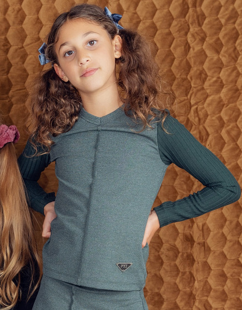 FYI Girls Heather Top with Ribbed Sleeves