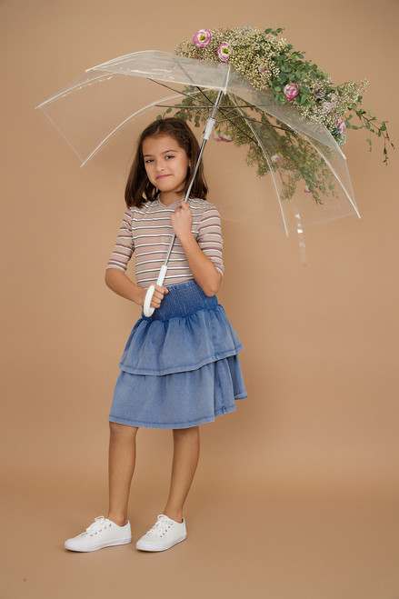 So What Distressed Smocked Layered Skirt