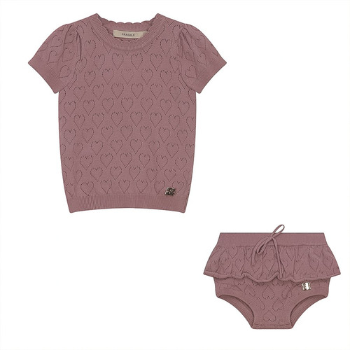 Fragile Hearts Knit 2 Piece Set (Top/Bloomers)