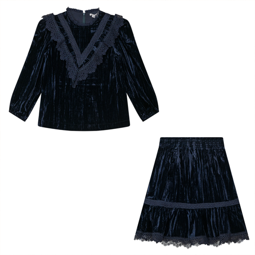 Elle & Boo Lace Trim Velour 2 Piece Set (Top/Skirt)