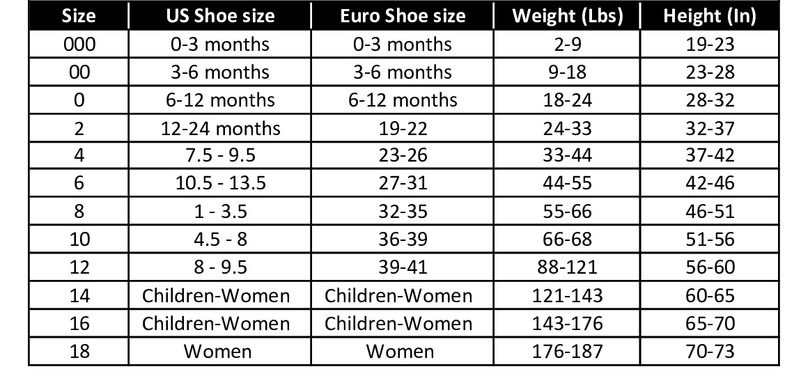 Condor Cotton Rib Tights Size Chart