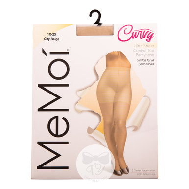 MeMoi Plus Size Curvy Ultra Sheer Control Top Pantyhose Jet Black