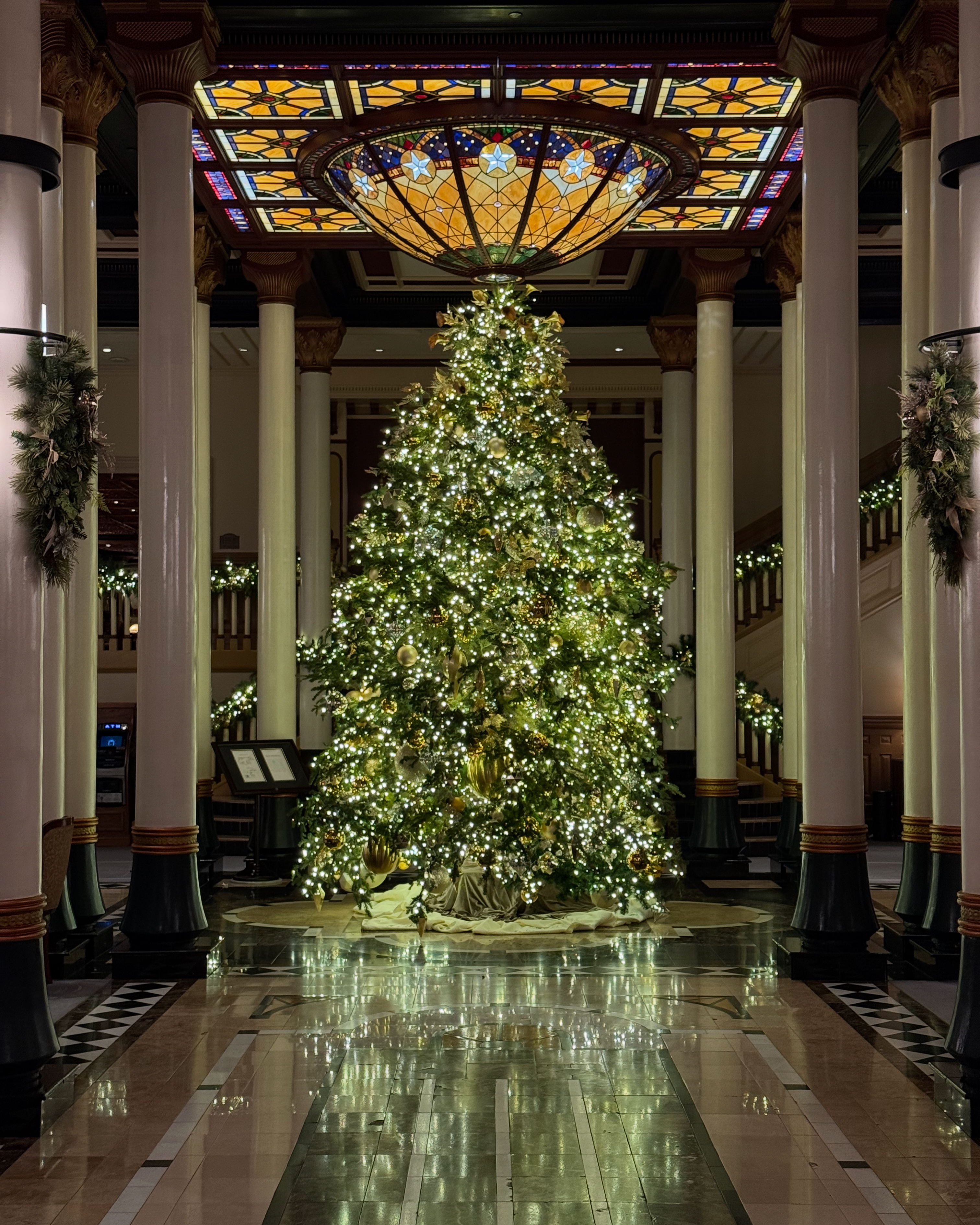A Papa Noel Tree on display in the Driskill Hotel