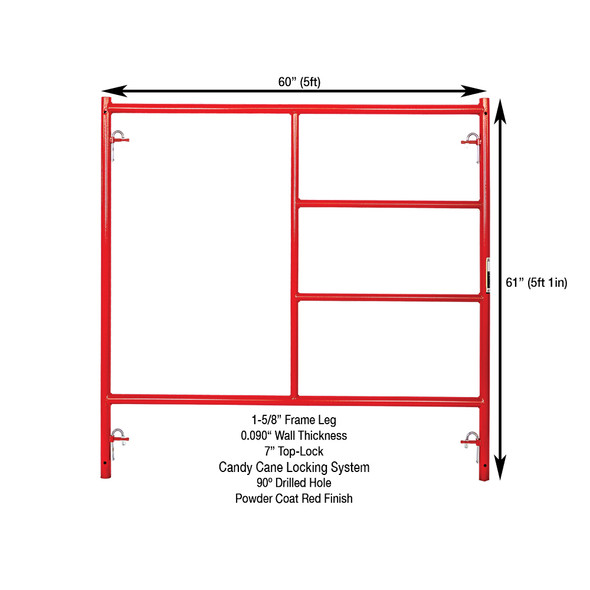 5x5.1 Double Ladder Scaffold Frame Red – Heavy-Duty Steel Frame with Dual Access by Southwest Scaffolding