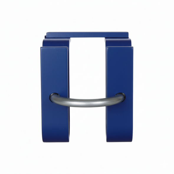 Blue powder-coated putlog right angle hanger with U-bolt and wing nut for secure scaffold truss support.