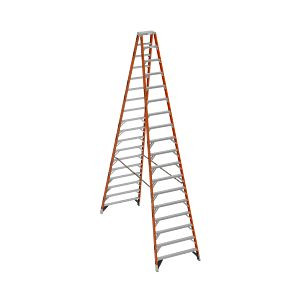 Werner T7418 18-foot fiberglass twin step ladder with 300 lb duty rating and 22-foot reach height