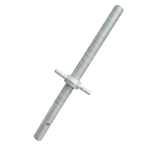 24-inch galvanized steel caster jack for leveling mobile Ringlock scaffolding towers on uneven terrain