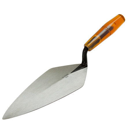 Narrow London brick trowel 12 inch with forged carbon steel blade and plastic handle