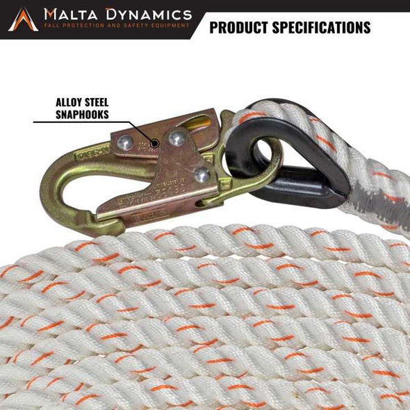 Malta Vertical Lifeline Rope w/Snap Hook| Southwest Scaffolding & Supply