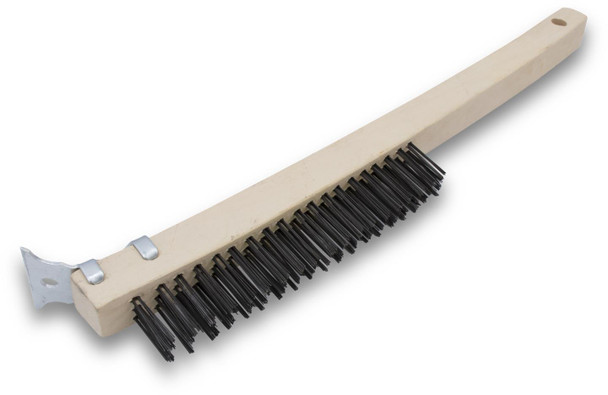 Marshalltown E410 QLT 14-inch wire brush with wood handle and integrated steel scraper