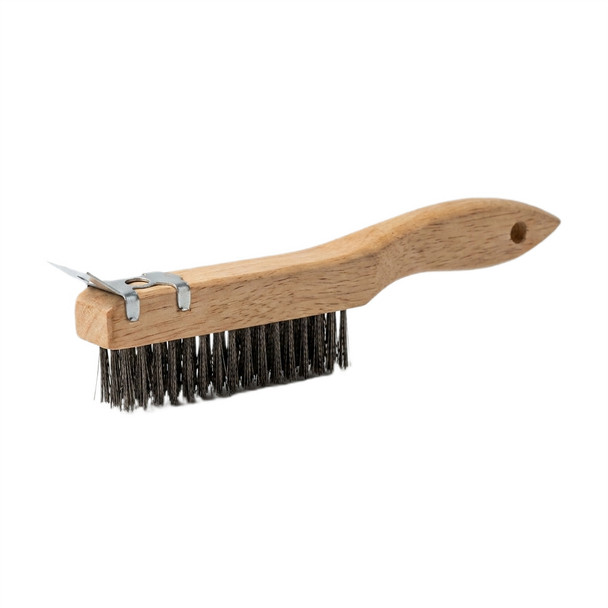 4 inch Magnolia Heavy Wire Scratch Brush with Scraper, carbon steel bristles for aggressive cleaning of masonry concrete and metal surfaces
