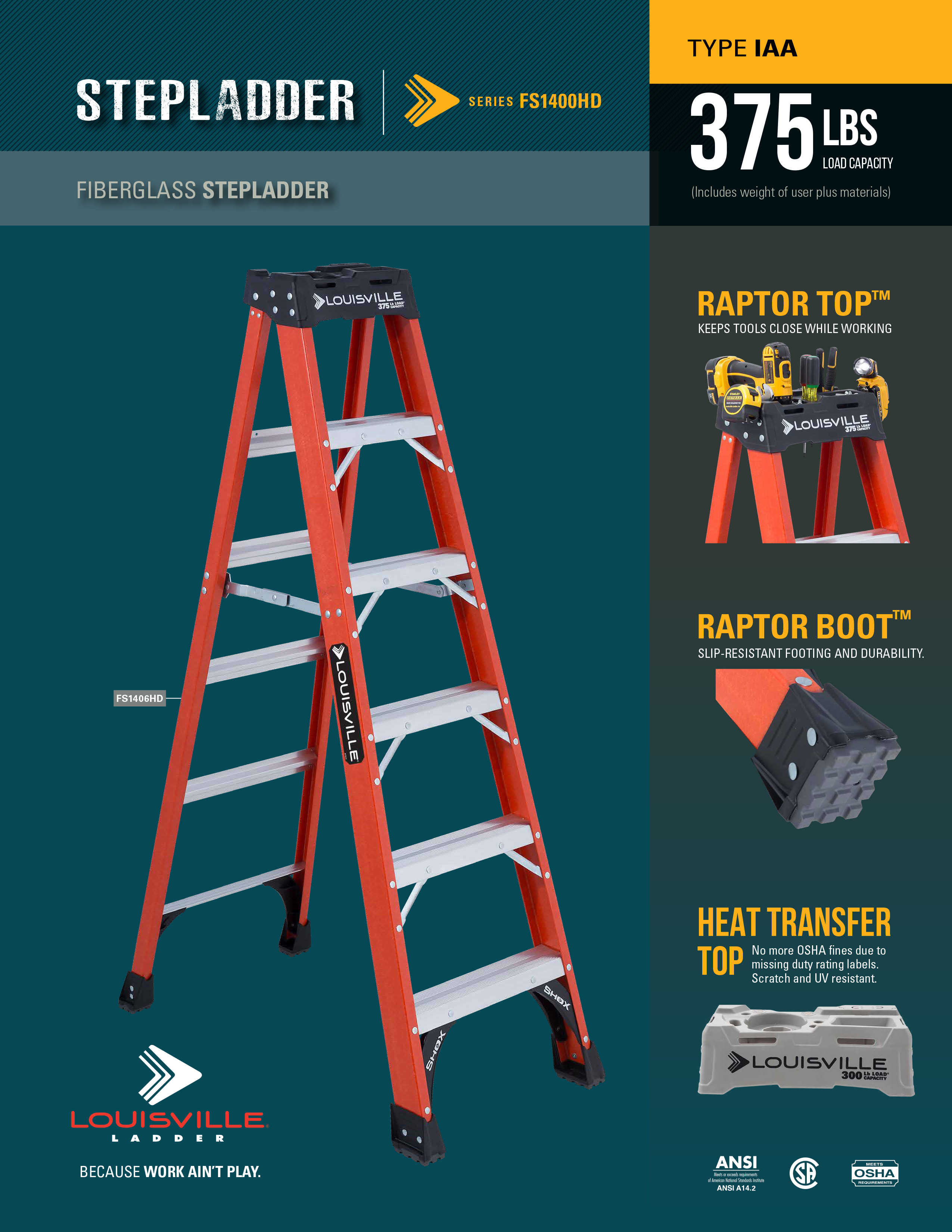 Louisville Ladder FS1404HD 4' 375-Pound Fiberglass Step Ladder